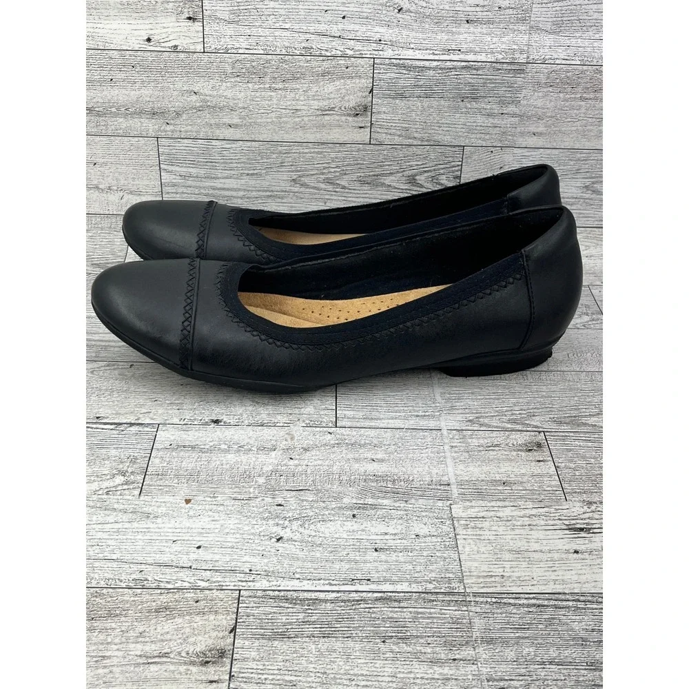 Clarks Collection‎ Ultimate Comfort Black Leather Flats Shoes Women Size 9.5 M